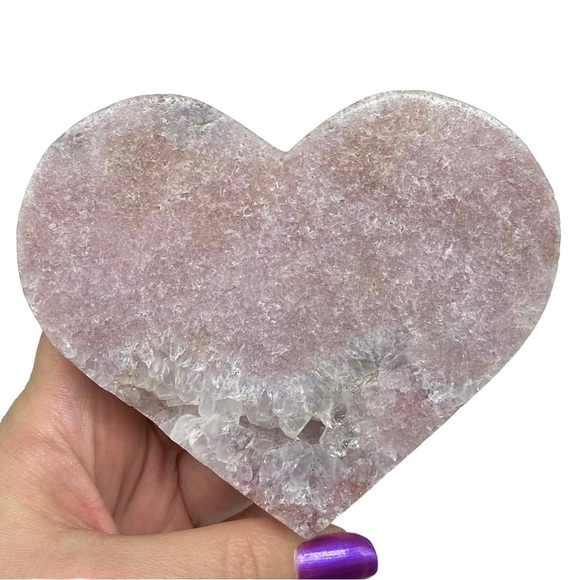 Pink Amethyst Druzy Heart Crystal Display Statement Piece Gift with Stand
